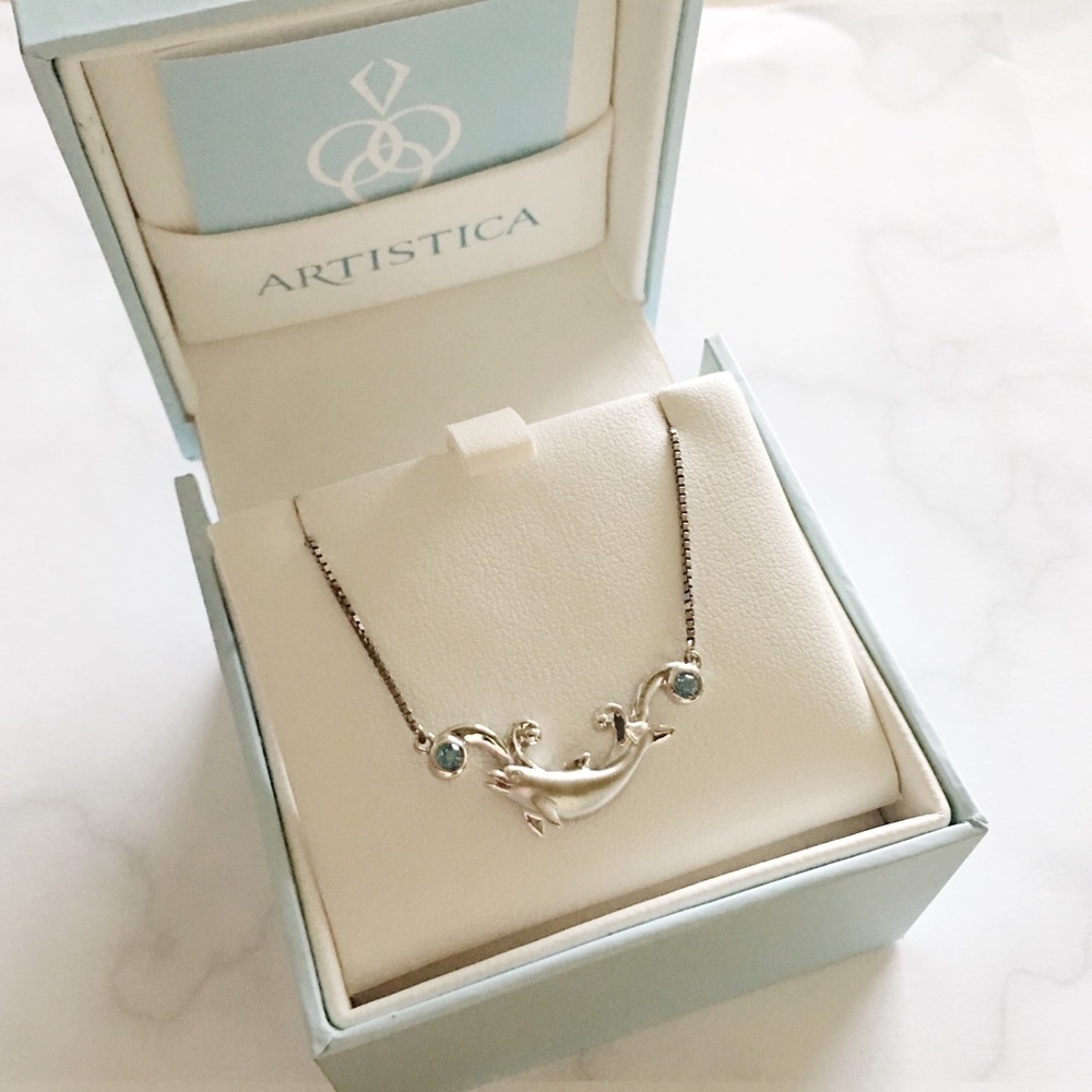 💥HOST PICK💥 Diamond & Blue Topaz Dolphin Necklace